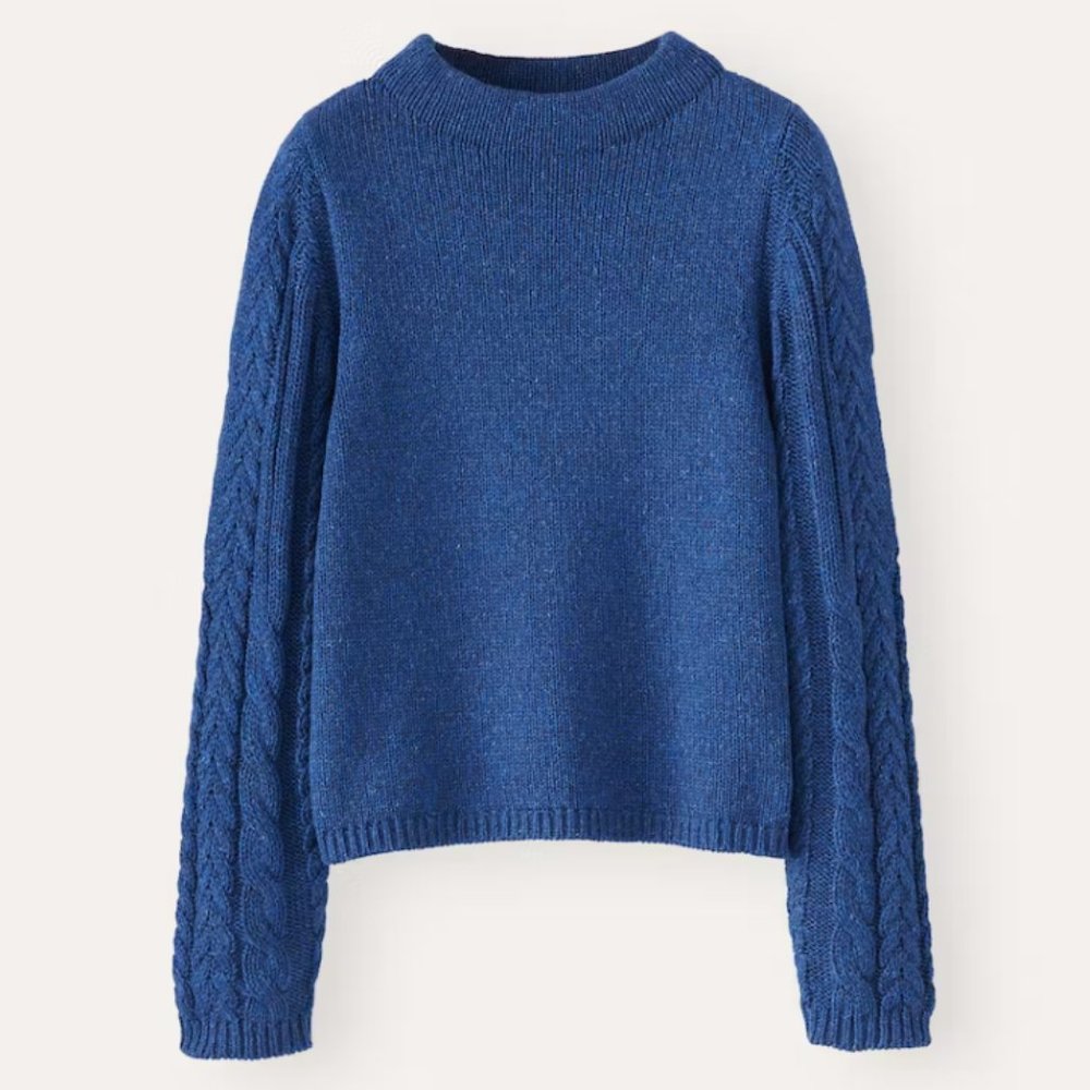Poetry Organic Cotton Cable-Sleeve Sweater in Cobalt Blue